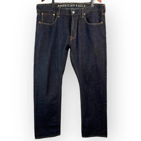 AMERICAN EAGLE Mens Slim Straight Jeans Blue Dark  Wash Rigid Cotton Size 38/32 - Picture 2 of 9